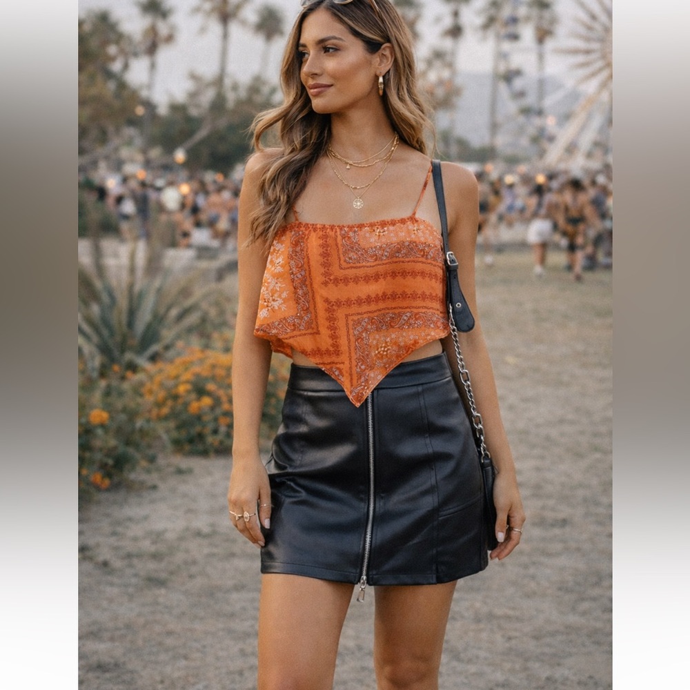 Orange Paisley Handkerchief spaghetti strap Cami